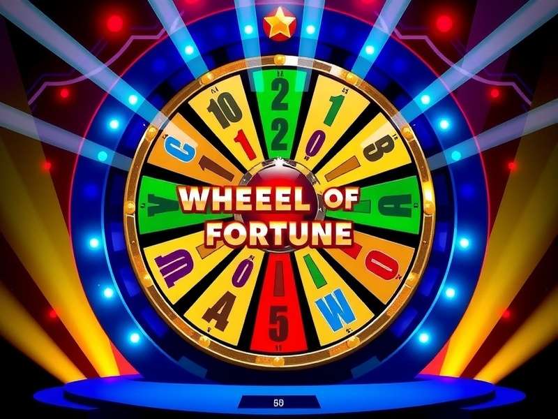 Wheel of Fortune game show set with colorful wheel