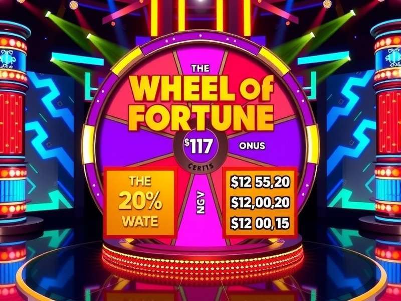 Wheel of Fortune studio set with bright lights and colorful wheel