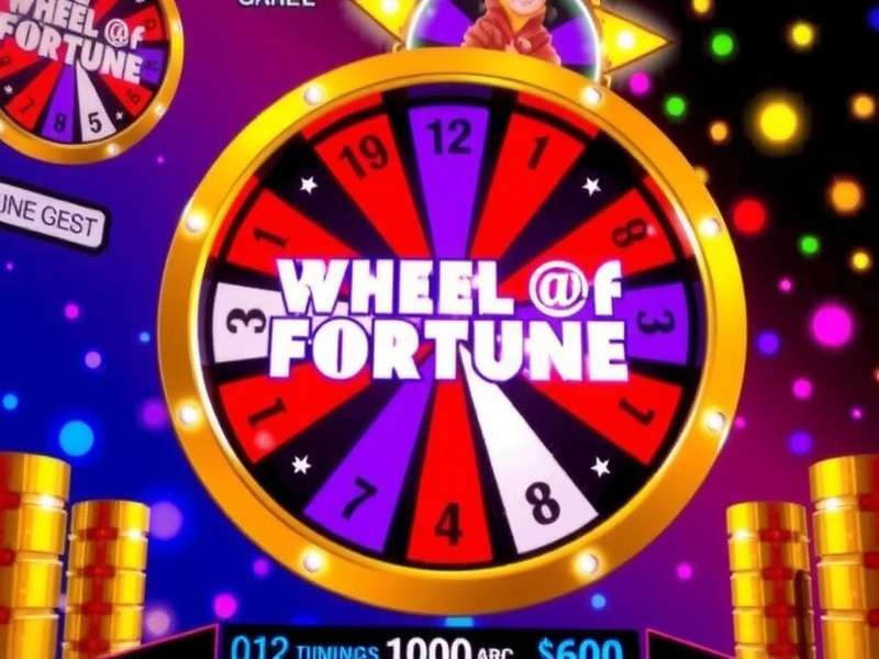 A vibrant digital wheel of fortune game interface with colorful segments and puzzle board