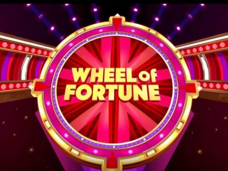 Wheel of Fortune game show set with colorful wheel and puzzle board