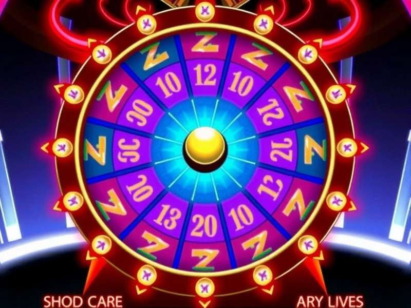 A glowing wheel of fortune spinner in a dark studio