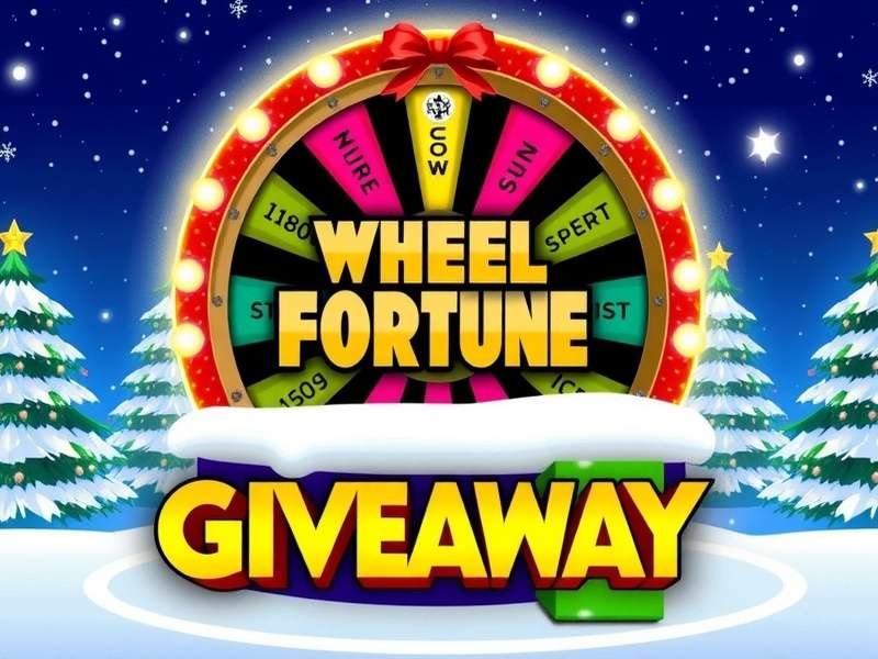 Wheel of Fortune Christmas Giveaway wheel with festive decorations